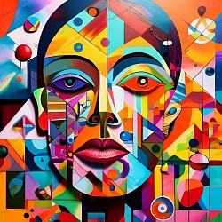 Rostro Geométrico del Futuro: Arte Digital Abstracto con Explosión de Color y Simetría-Ref: 43069125