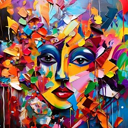 Rostro de Emociones Vibrantes: Arte Digital Abstracto con Texturas y Colores Intensos-Ref: 43069137