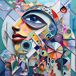 Geometría del Alma: Retrato Abstracto en Arte Digital con Colores Pastel y Formas Circulares-Ref: 43069138