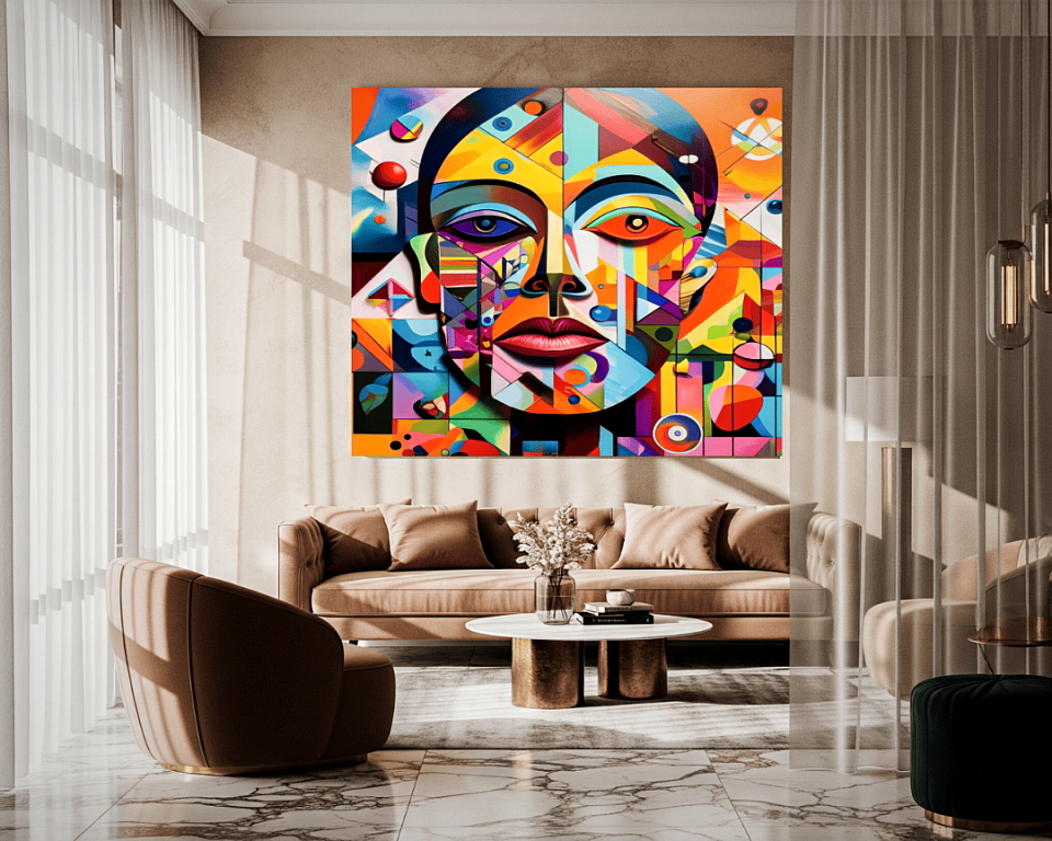 Impresión en Lienzo de un Retrato Abstracto con Estilo Cubismo